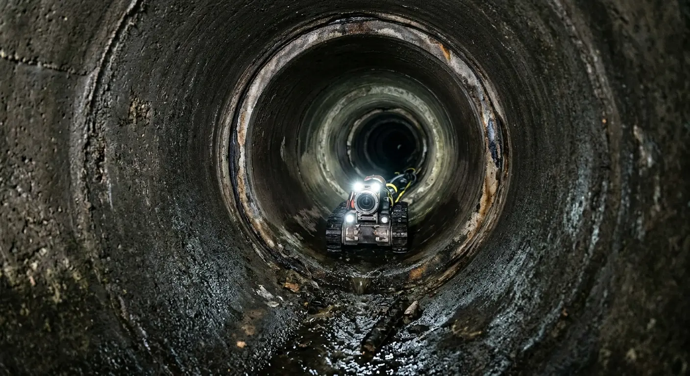 Robotic sewer camera inspecting pipe interior for Sewer Line Cleaning in Martinsville